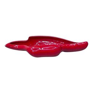 Vintage California Pottery Large Console Bowl Red Chili Pepper Lips Smile 16"